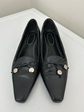 Lauren Ralph Lauren Elisabete Croc Embossed Loafers Bow Detail Black Size 9.5